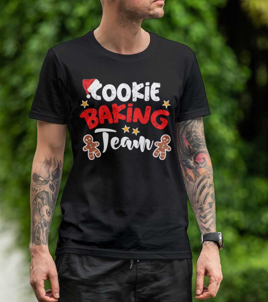 Cookie Baking Team Christmas Holiday Gingerbread Santa Hat Stars T-Shirt
