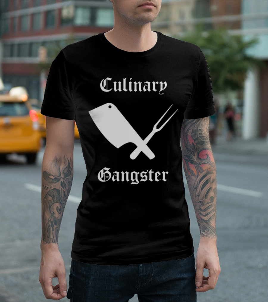 Culinary Gangster Meat Cleaver and Fork Crossed Cooking T-Shirt
