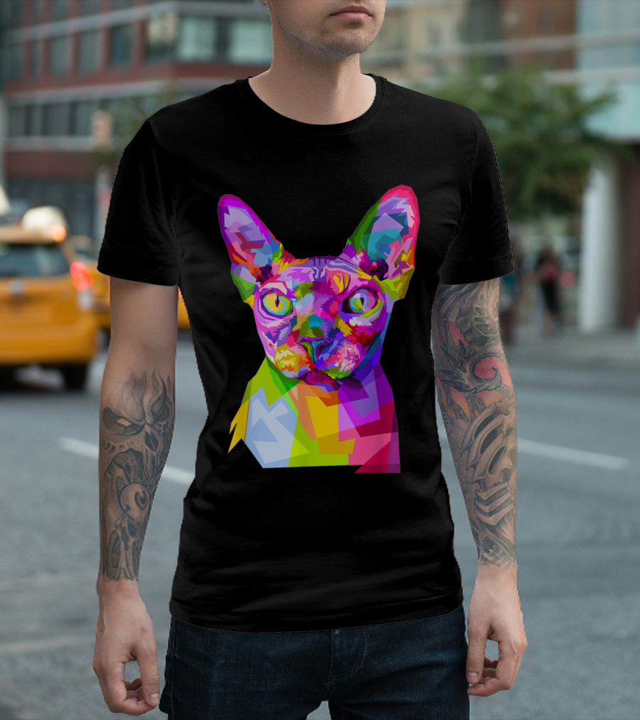 Colorful Sphynx Cat In Vibrant Pop T-Shirt