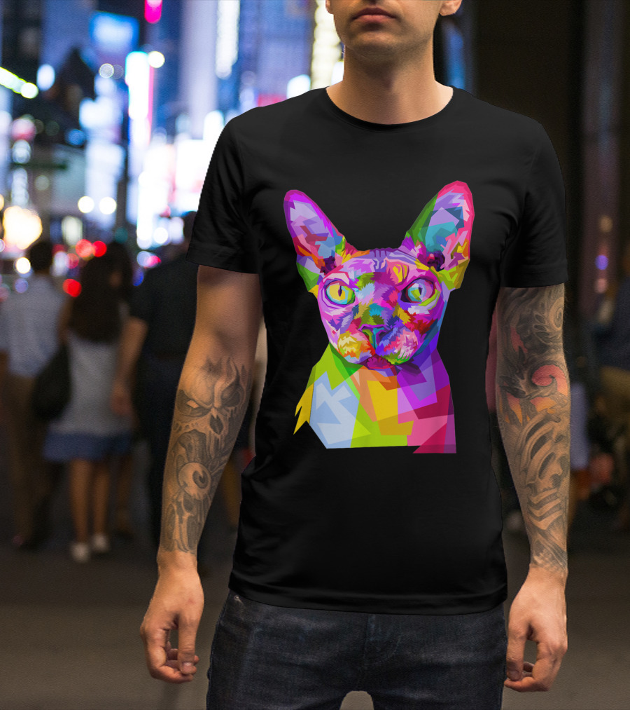 Colorful Sphynx Cat In Vibrant Pop T-Shirt