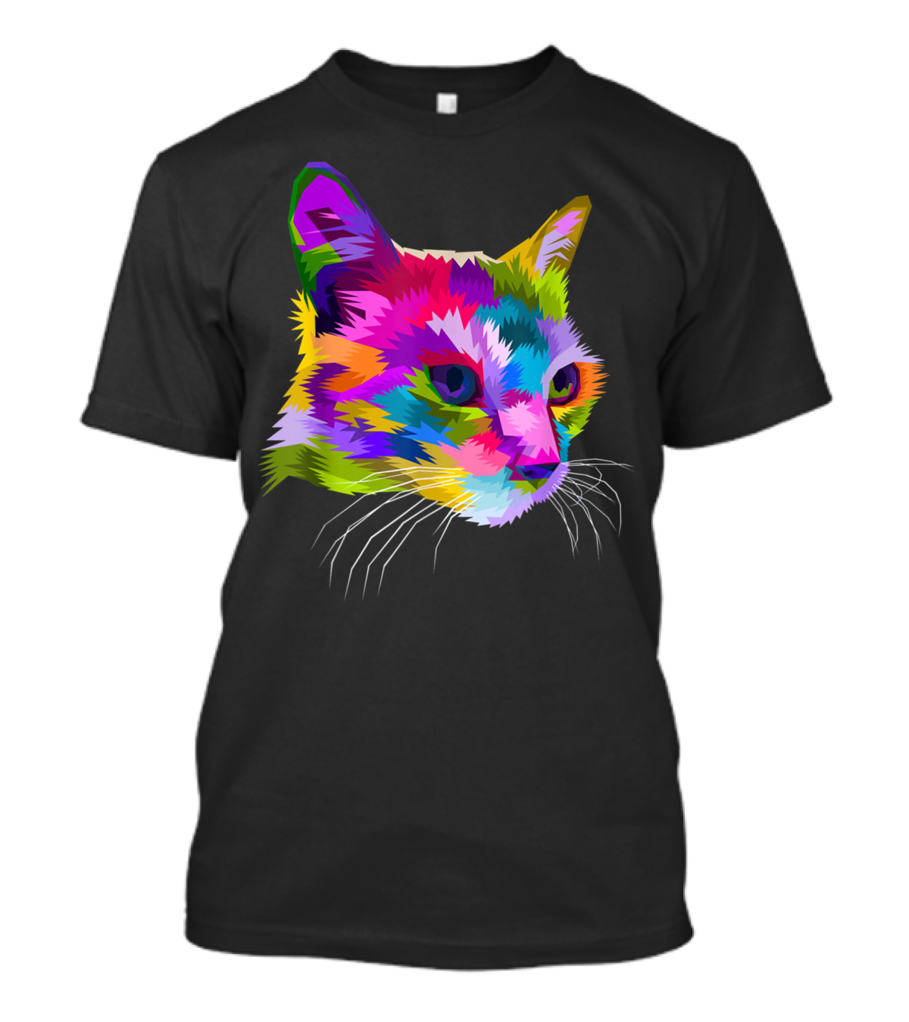 Colorful Cat Head On Geometric Pop T-Shirt