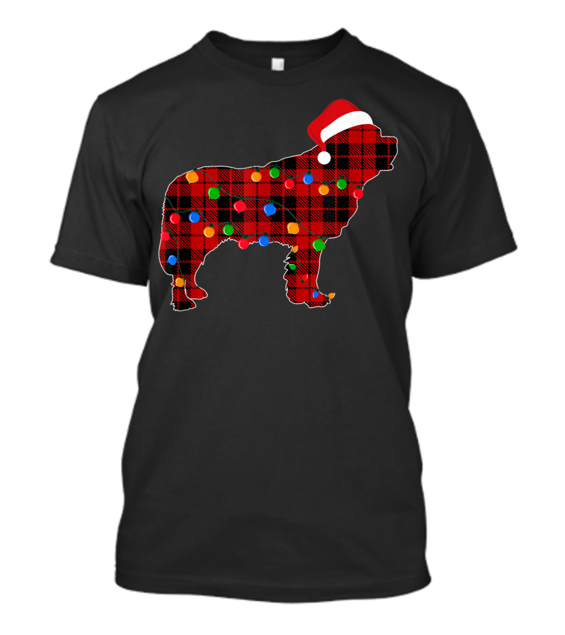 Bernard Red Plaid Christmas Dog With Santa Hat And Lights T-Shirt
