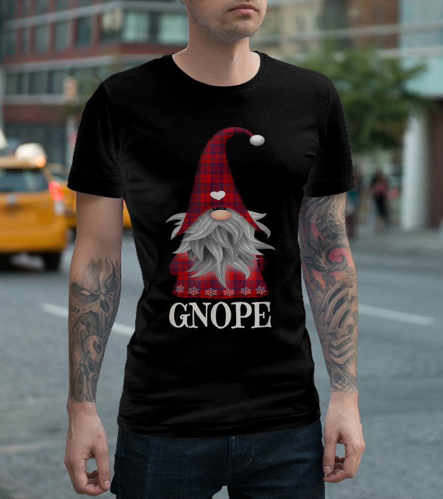 Gnope Red Plaid Gnome Swedish Tomte Snowflakes T-Shirt