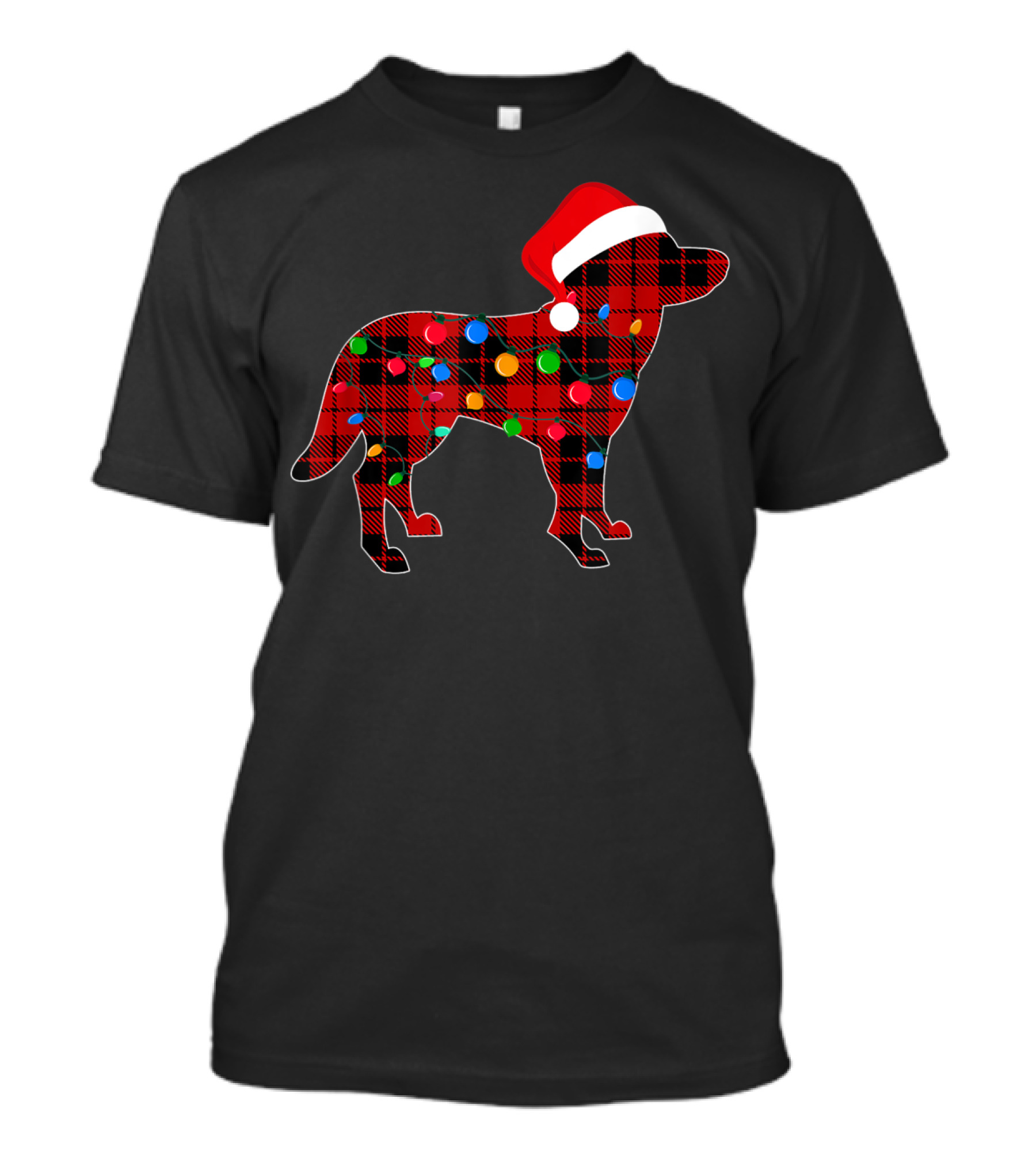 Siberian Husky Red Plaid Dog Christmas Lights Santa Hat T-Shirt