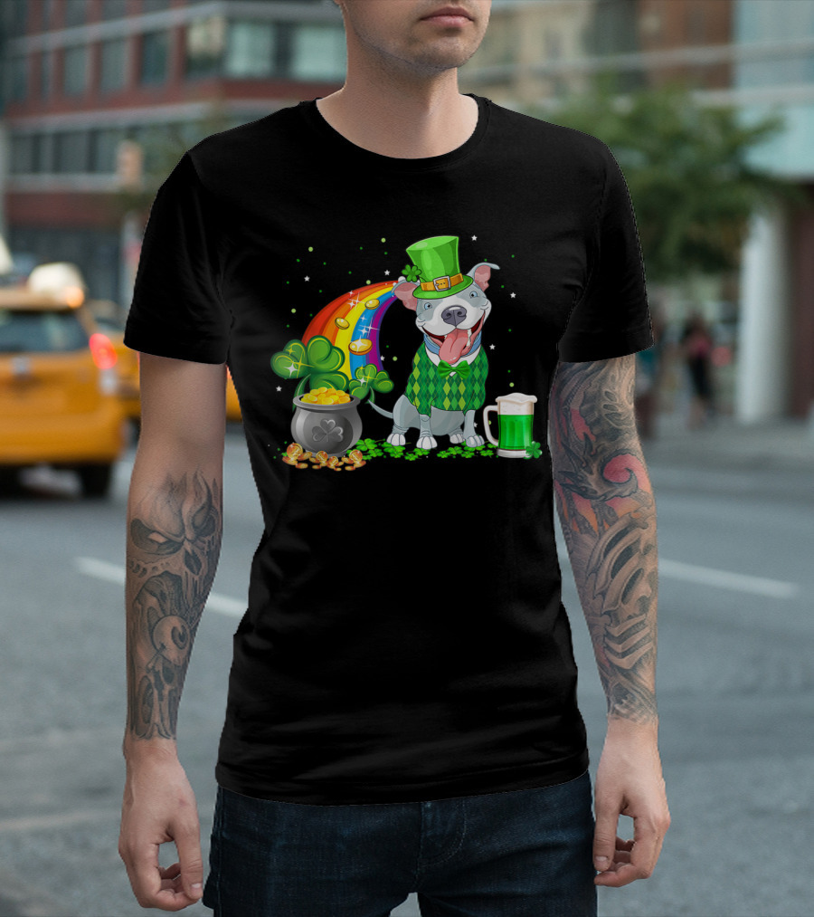 St. Patrick's Day Pitbull Rainbow Beer Luck T-Shirt