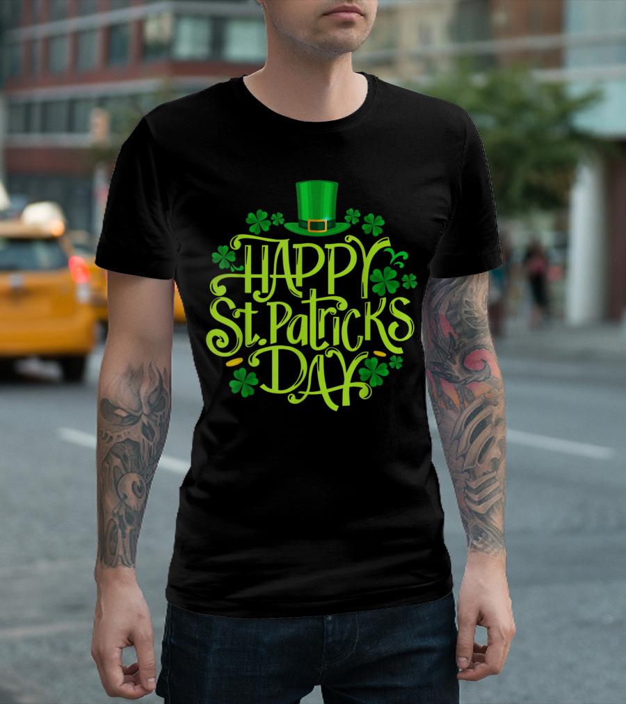 Happy St Patricks Day Shamrock Top Hat T-Shirt