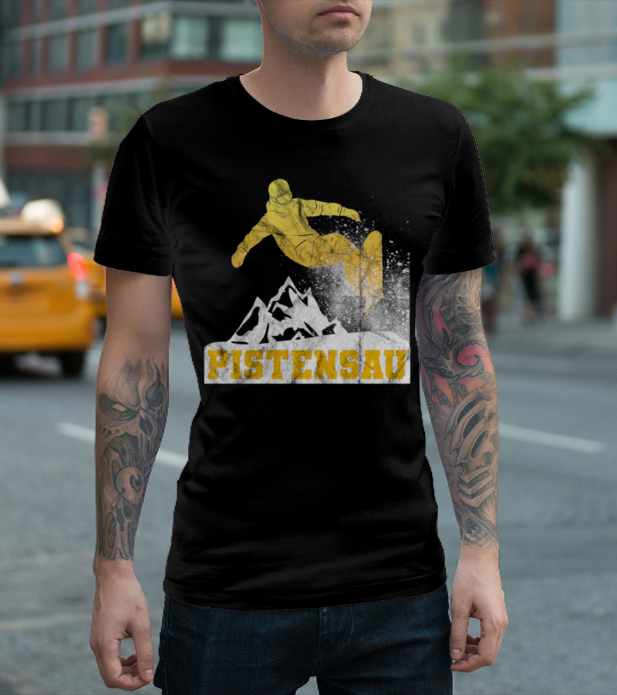 Pistensau Apres Ski Snowboarding Jumping Snowboarder Mountains T-Shirt