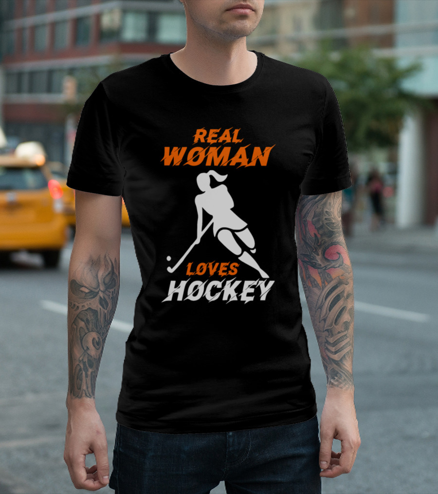 Real Woman Loves Hockey Silhouette Player T-Shirt