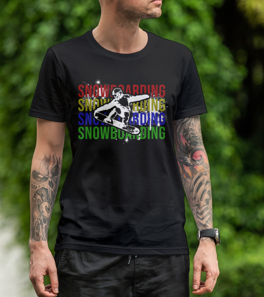 Snowboarding Snowboard Boarders Action Scene Multi-Color Text T-Shirt