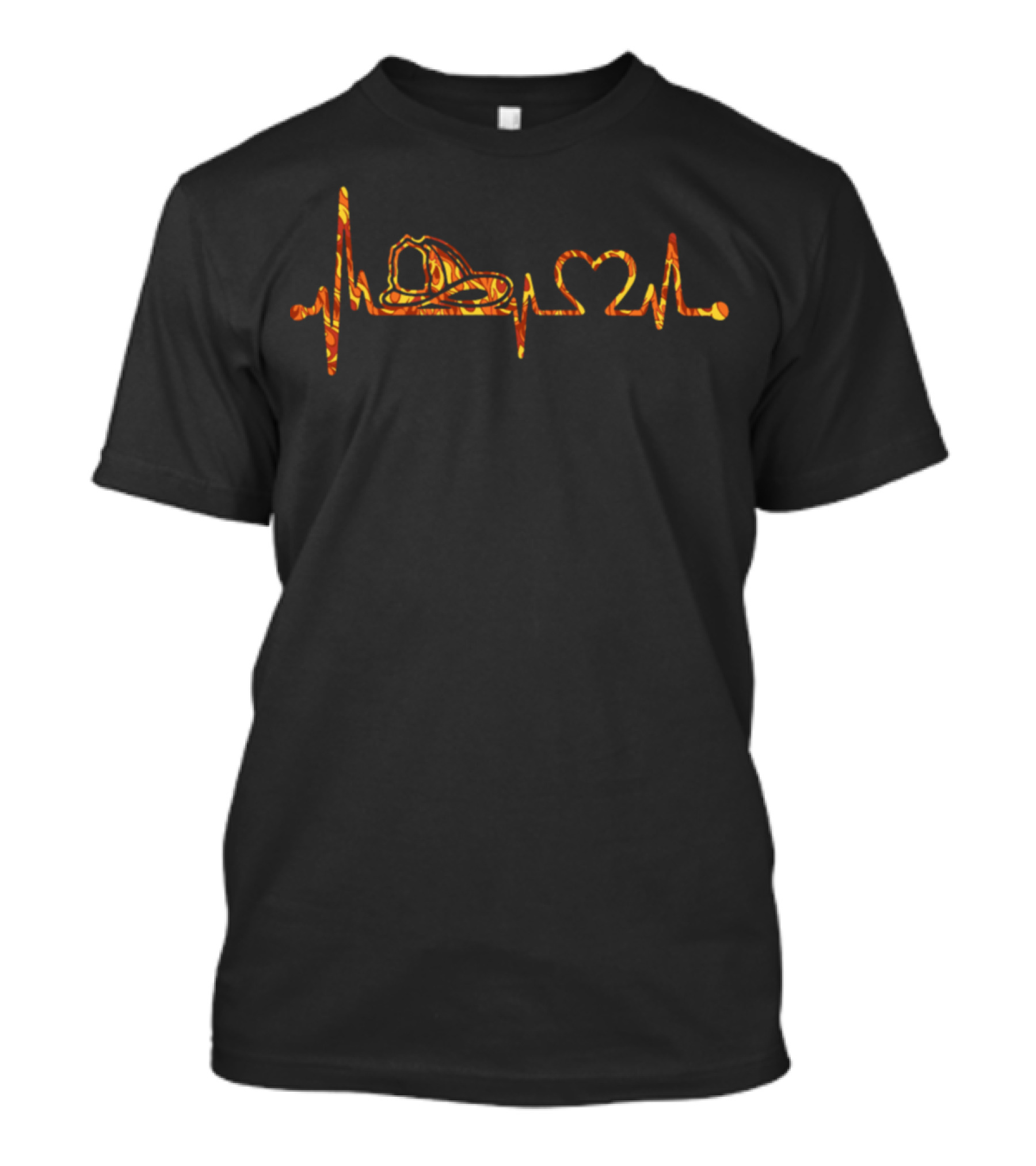 Firefighter Heartbeat Yellow Heart Gearbeat Work Hard T-Shirt