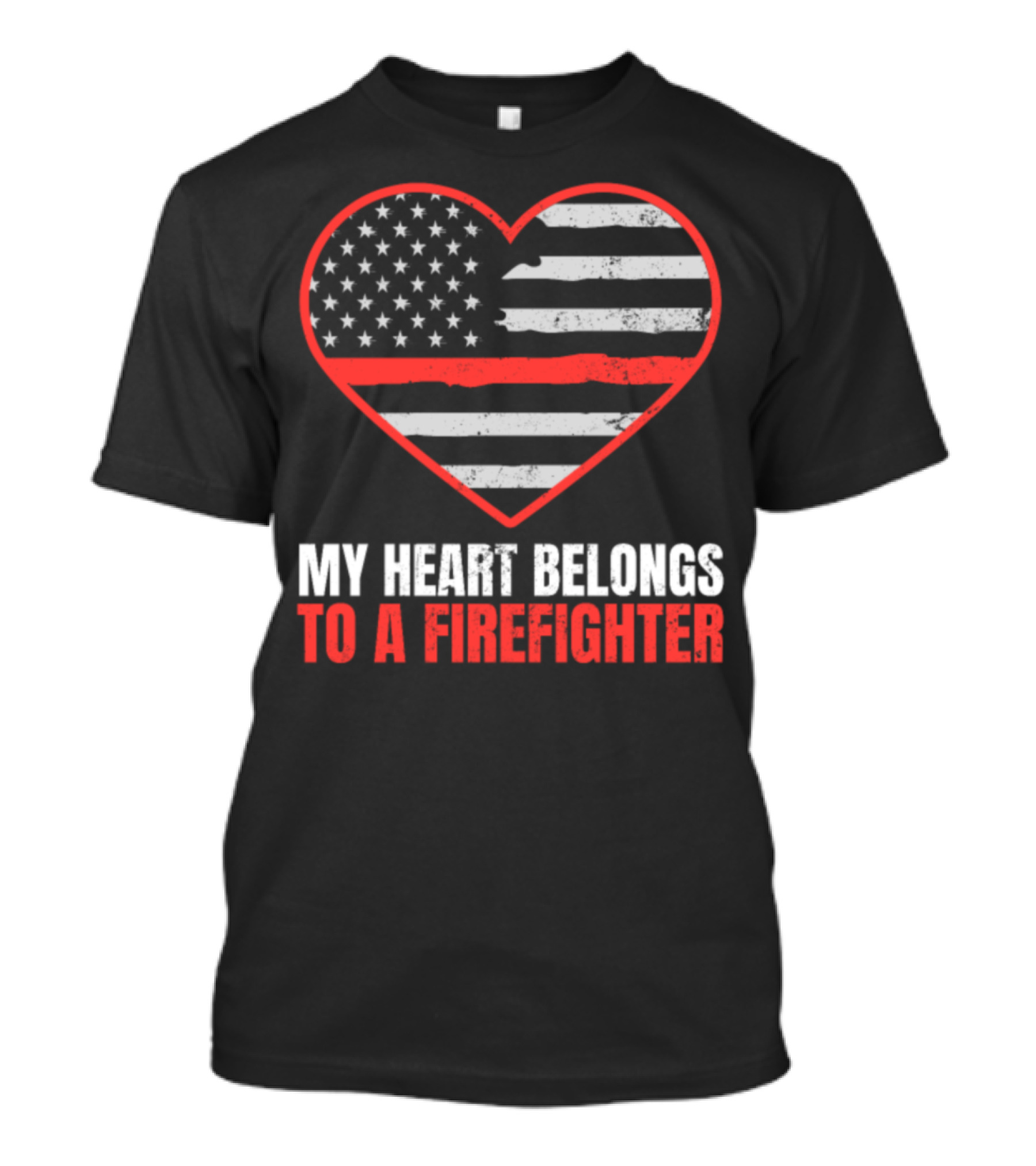 My Heart Belongs To A Firefighter USA Flag Heart T-Shirt