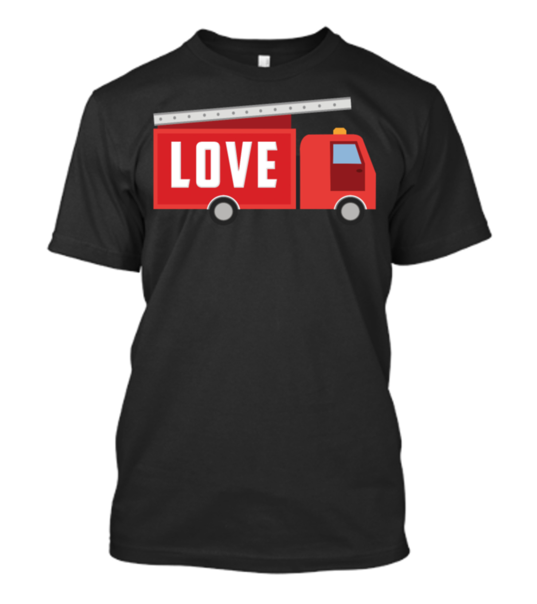 Firefighter Love Red Fire Truck With Ladder And Love Text T-Shirt