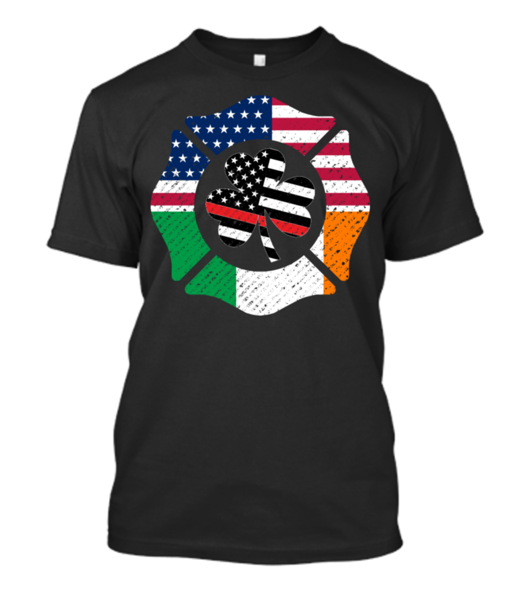 Firefighter St Patricks Day Irish American Flag Shamrock Badge T-Shirt