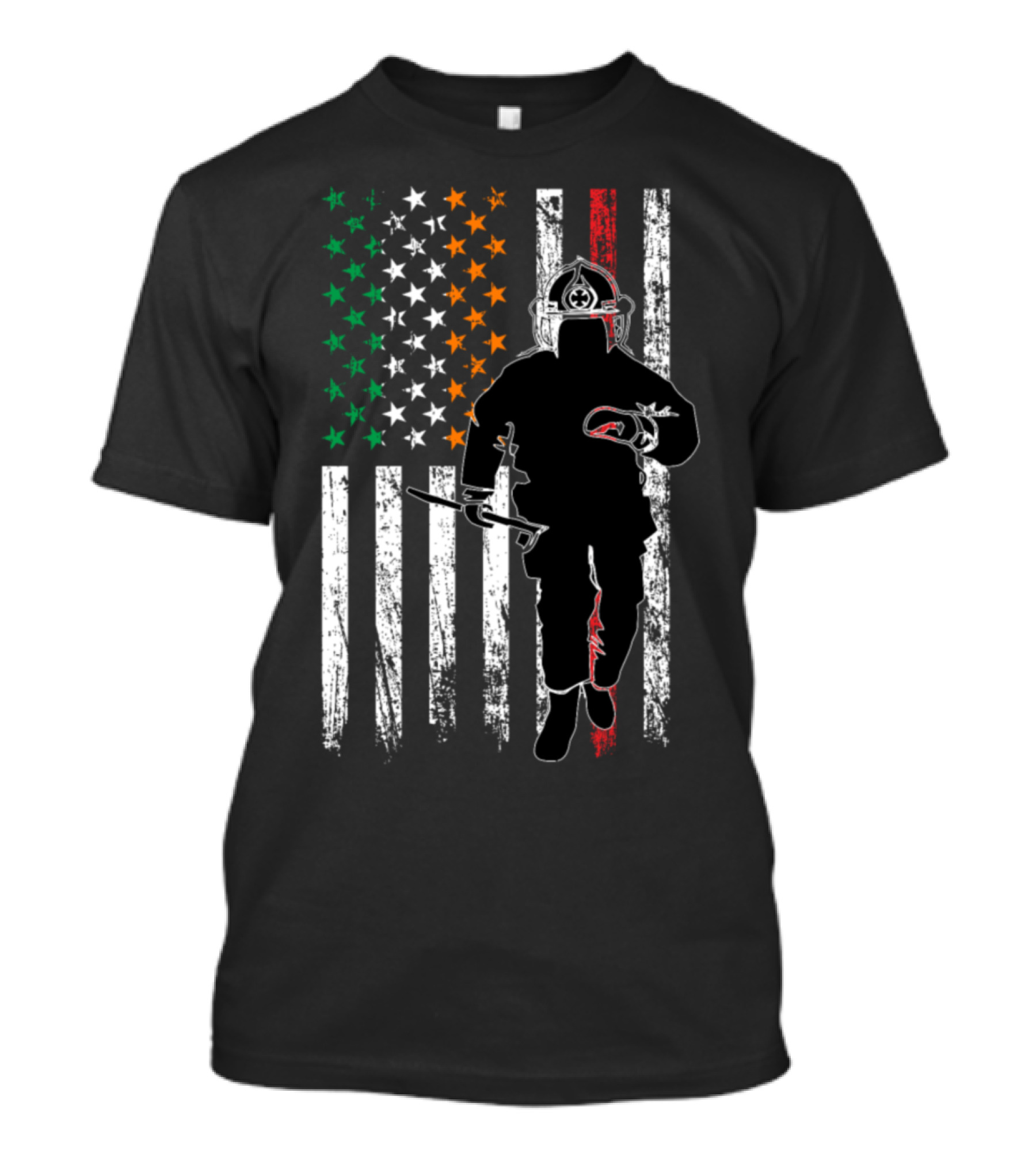 Firefighter St. Patrick's Day Irish American Flag And Axe T-Shirt
