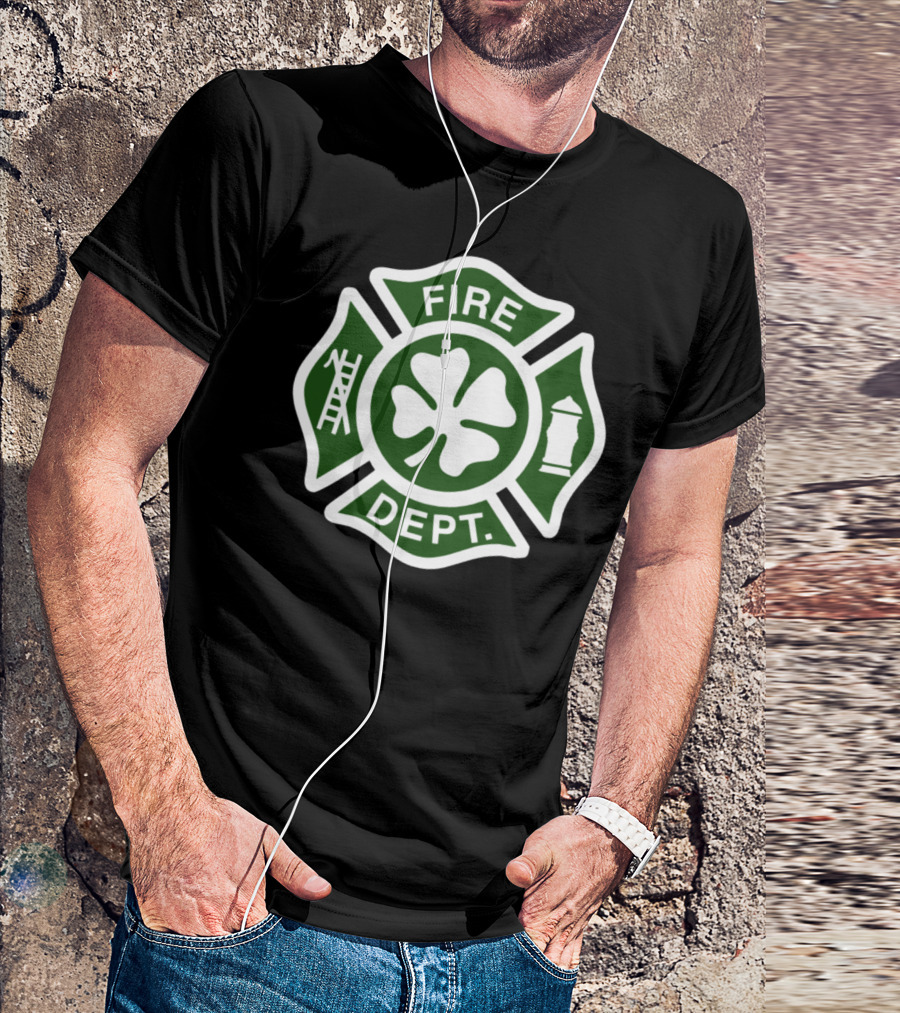 Irish Fire Dept Shamrock Emblem With Ladder And Hydrant T-Shirt
