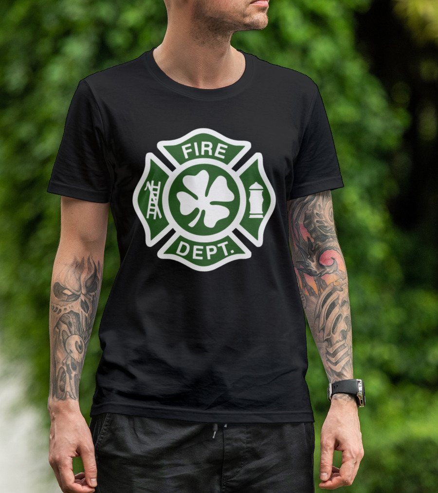 Irish Fire Dept Shamrock Emblem With Ladder And Hydrant T-Shirt