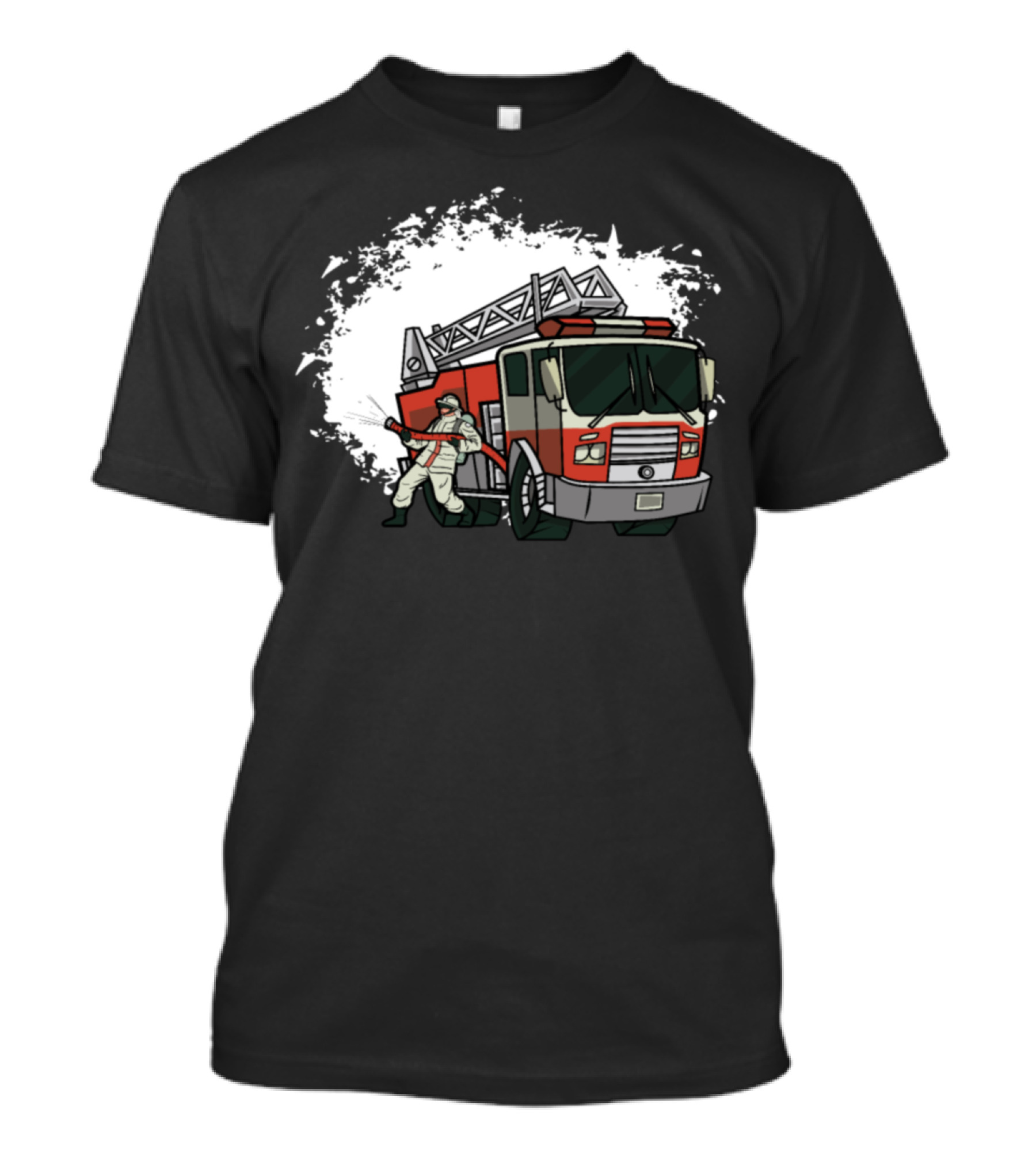 Firefighter Hero With Red Fire Truck T-Shirt