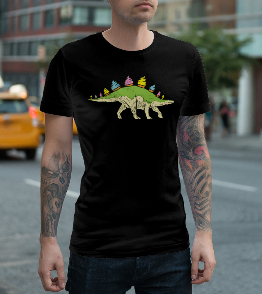 Cute Dinosaur Stegosaurus Ice Cream Cup Toppings T-Shirt