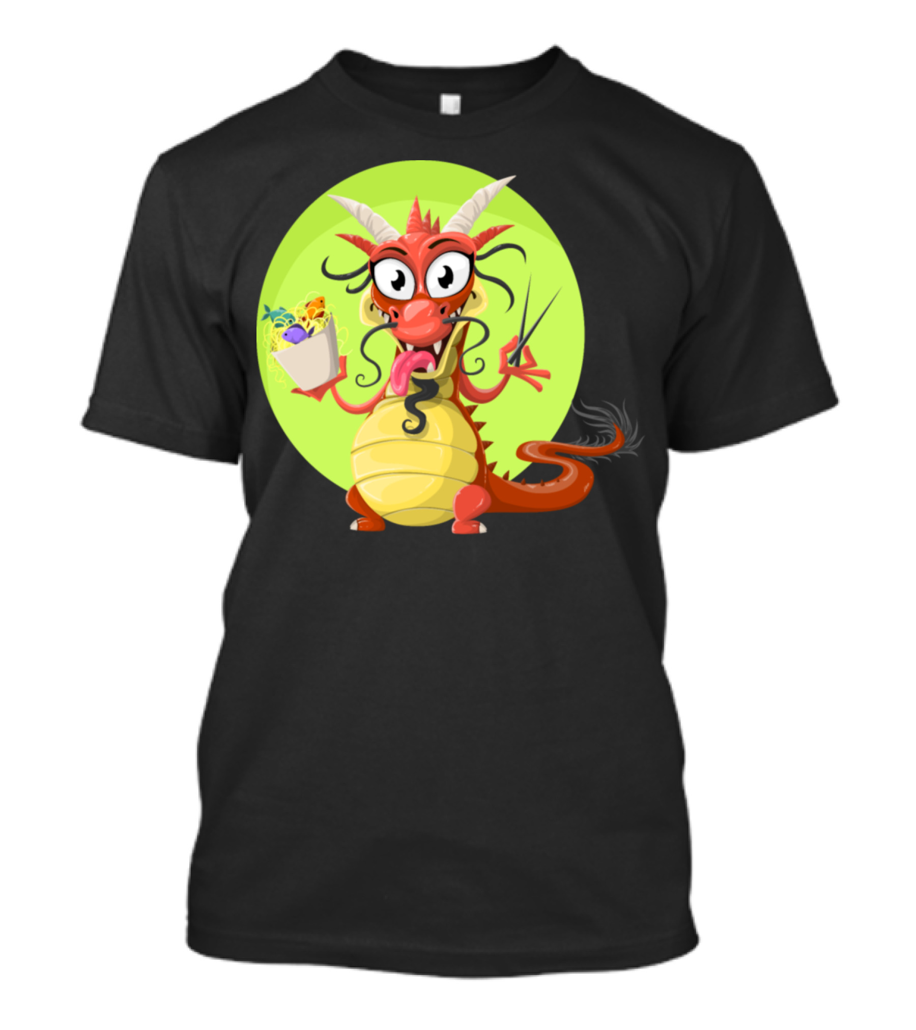 Dragon Drache Monster Noodles Cartoon Character With Noodles And Chopsticks T-Shirt