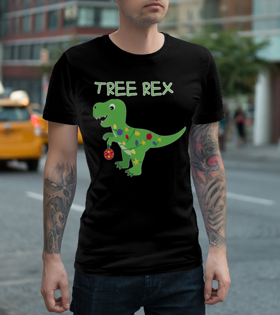 Tree Rex Funny Christmas Dinosaur with Lights T-Shirt