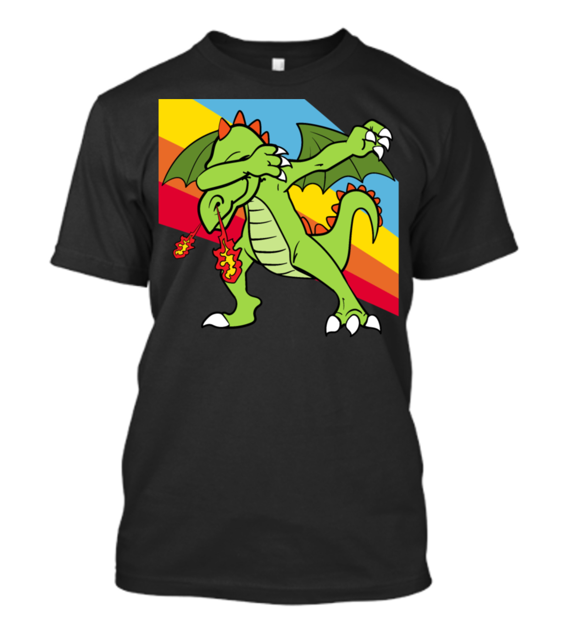 Retro Vintage Dabbing Dab Dragon With Rainbow Stripes Pop T-Shirt