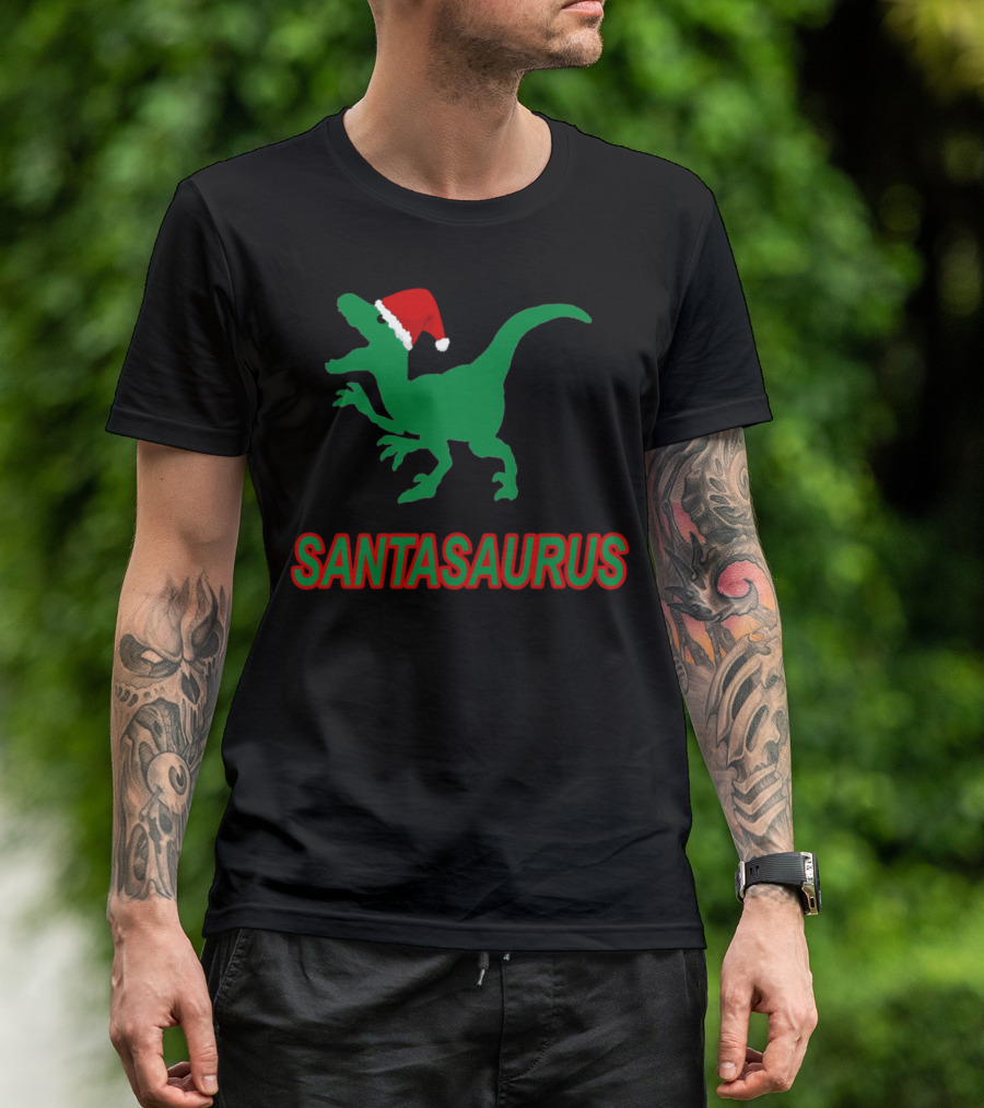 Santasaurus Dinosaur Christmas Santa Hat T-Shirt