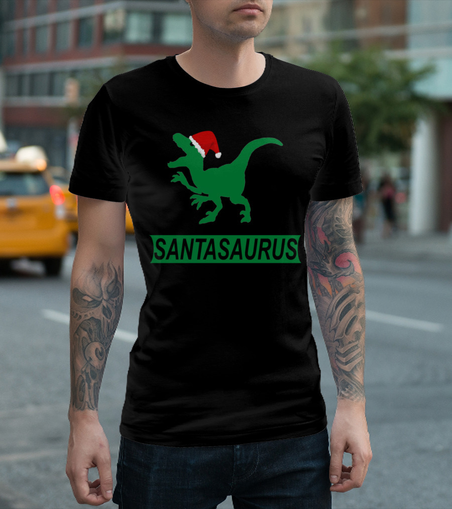 Santasaurus Dinosaur Christmas Dinosaur Santa Hat T-Shirt