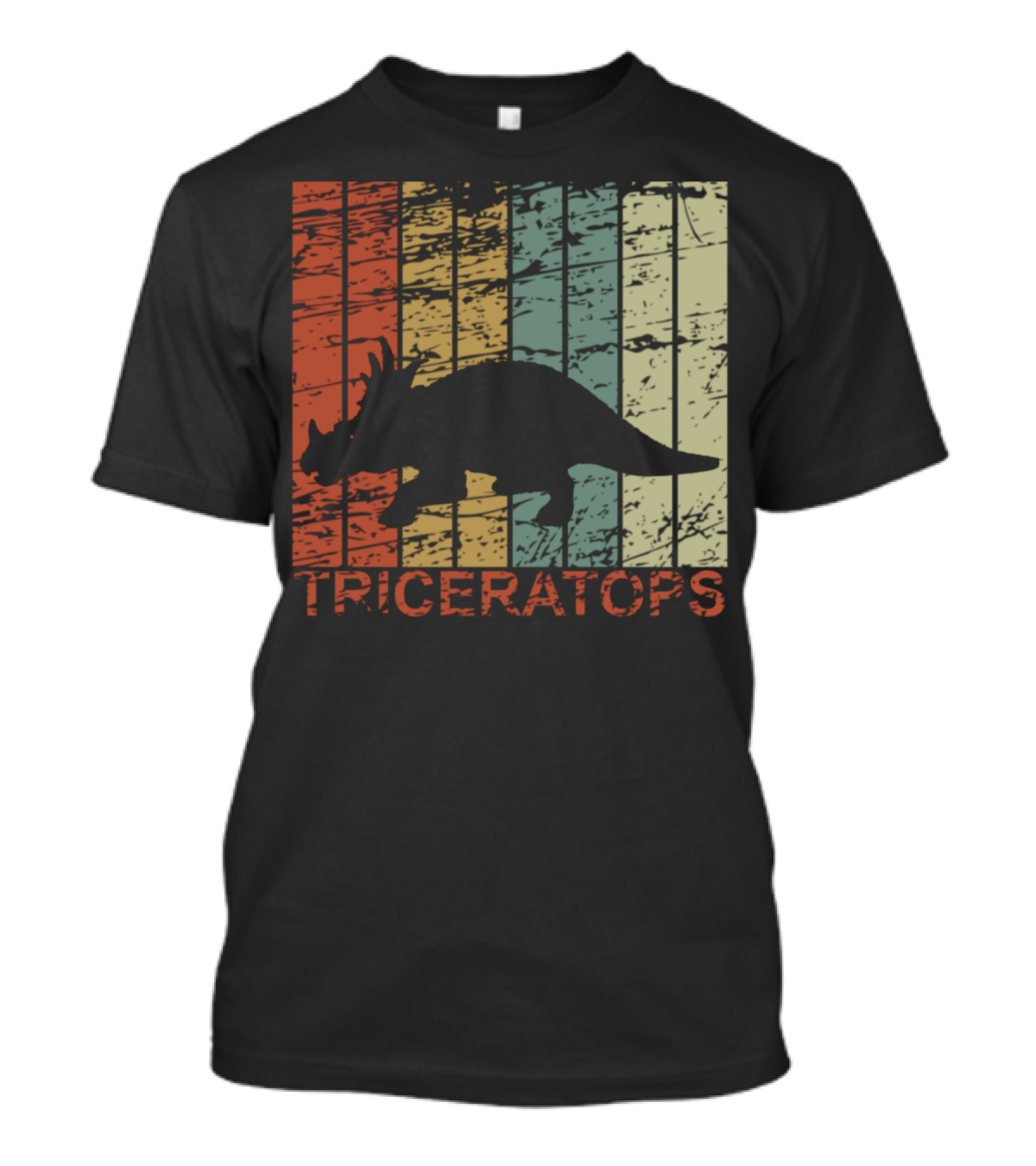 Triceratops Dinosaur Prehistoric Vintage Silhouette Stripes T-Shirt