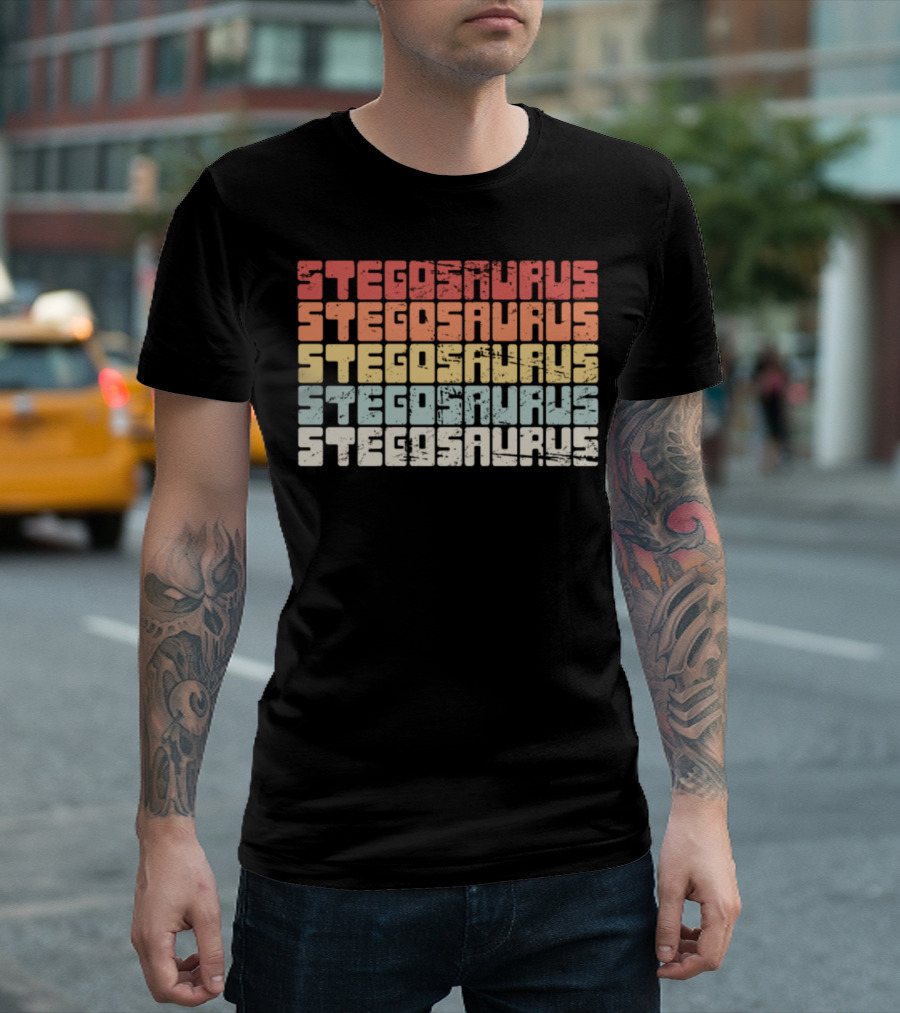 Vintage Retro Stegosaurus Repeated Typography T-Shirt