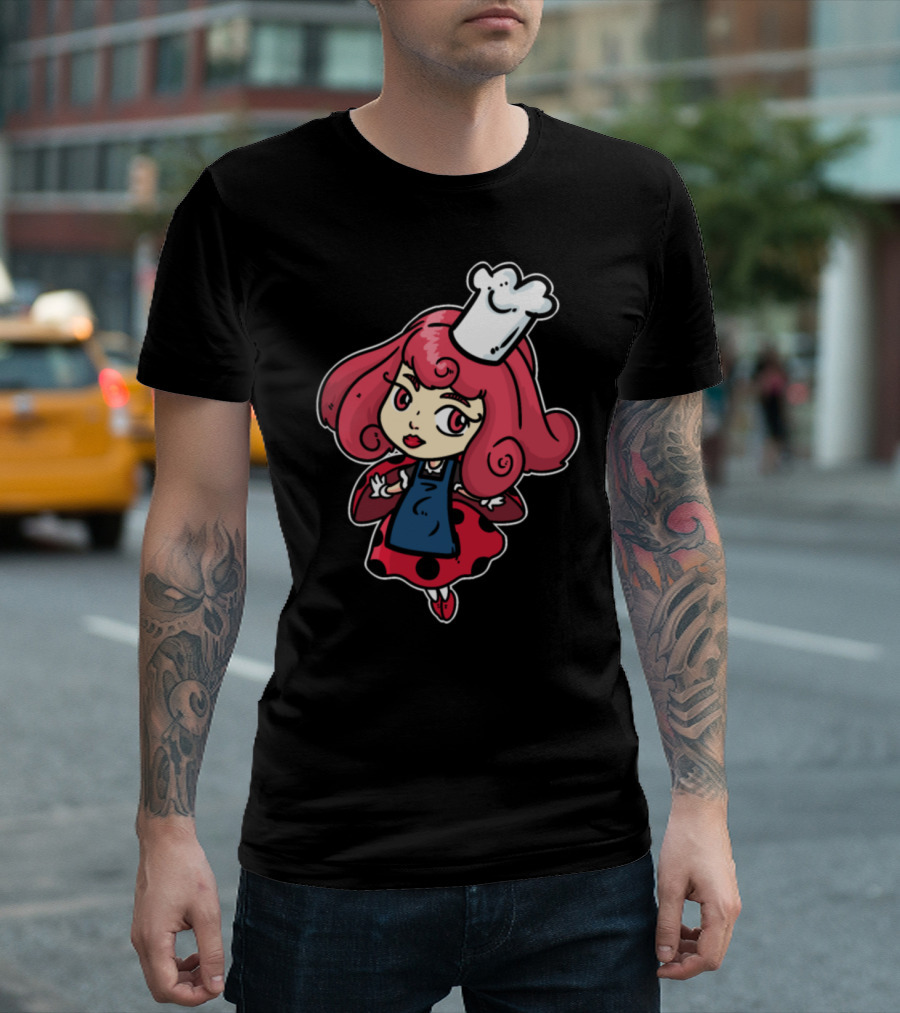 Baker Bread Bread Rolls Confectioner Cartoon Chef with Pink Hair and Chef Hat T-Shirt