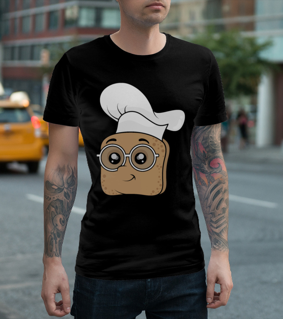 Kawaii Bread Chef Cartoon with Glasses T-Shirt