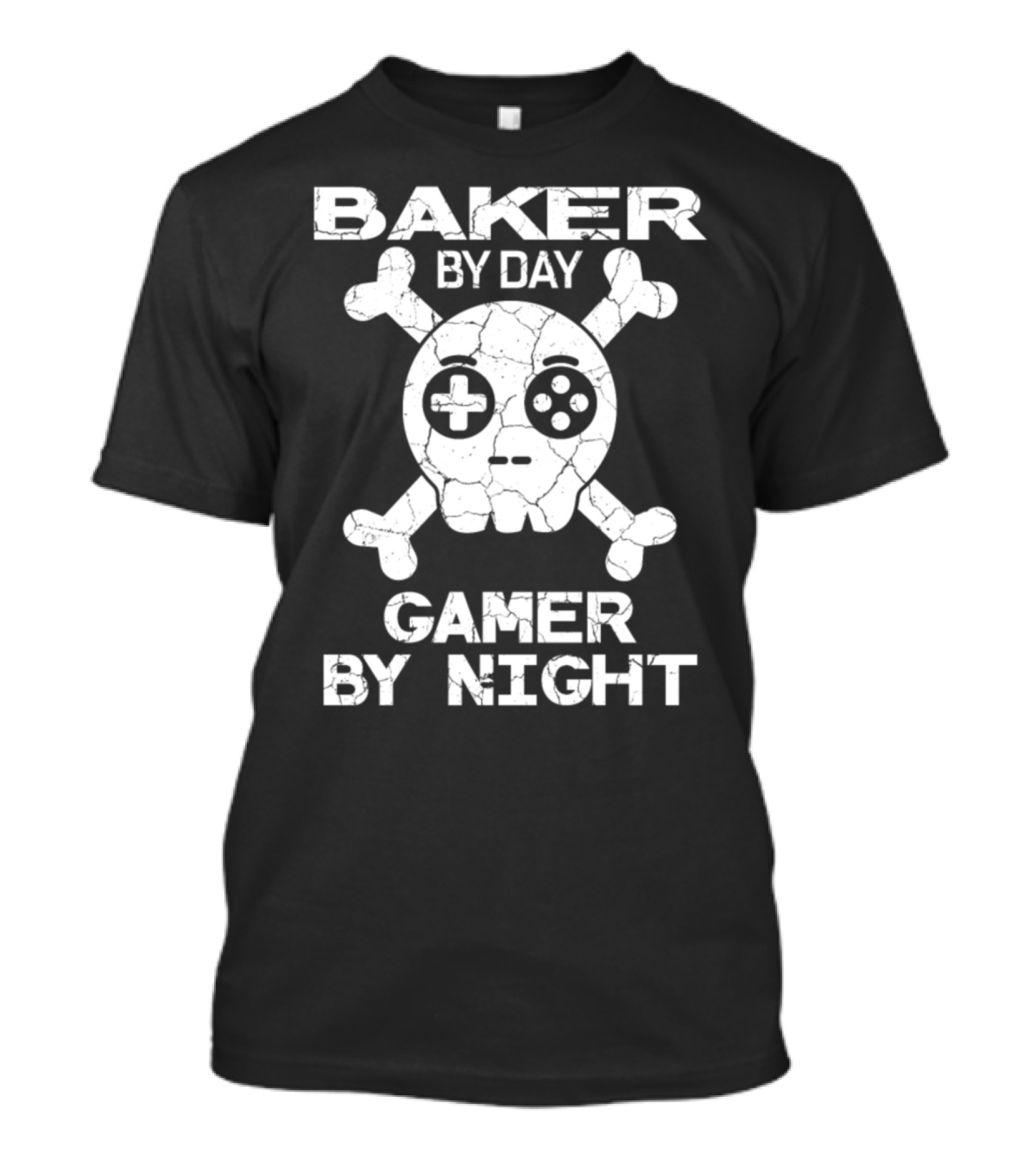 Baker By Day Gamer By Night Skull Crossbones Controller T-Shirt