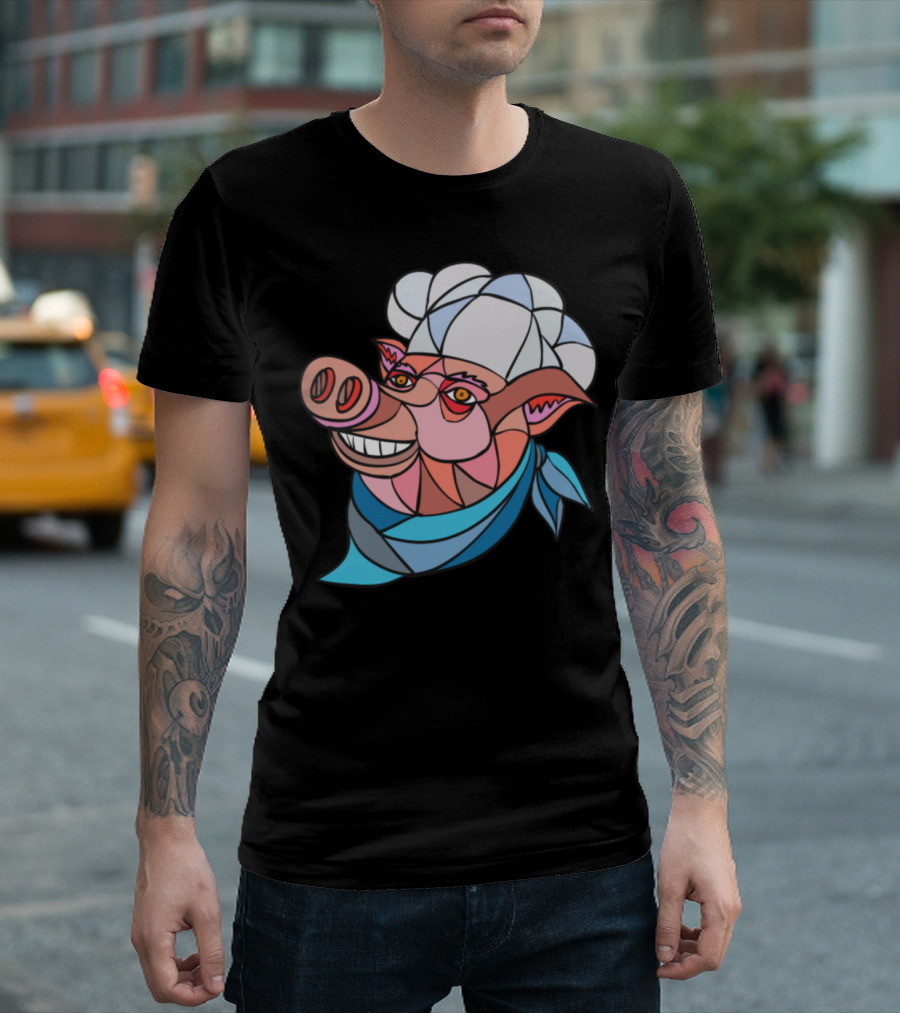 Pig Pork Baker Chef Mosaic Mosaic Color T-Shirt
