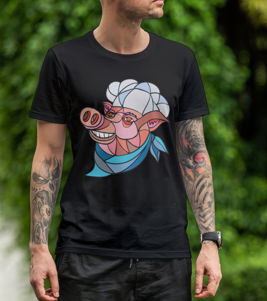 Pig Pork Baker Chef Mosaic Mosaic Color T-Shirt