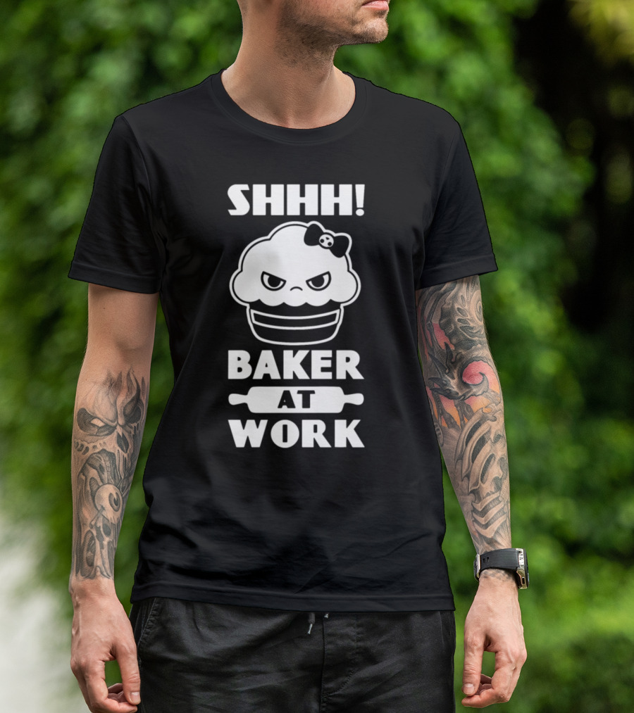 SHHH Baker At Work Angry Cupcake Rolling Pin Bow T-Shirt