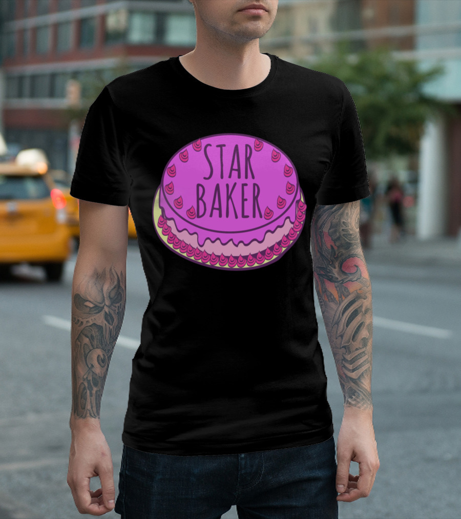 Star Baker Cake Illustration With Pink Frosting For Baking Enthusiasts T-Shirt