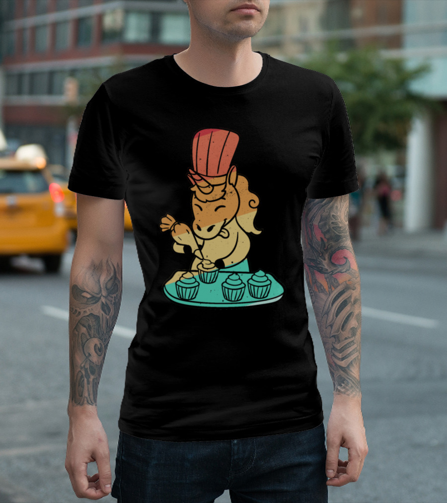Unicorn Baker Cake Baking Retrogmima Chef Cupcakes T-Shirt