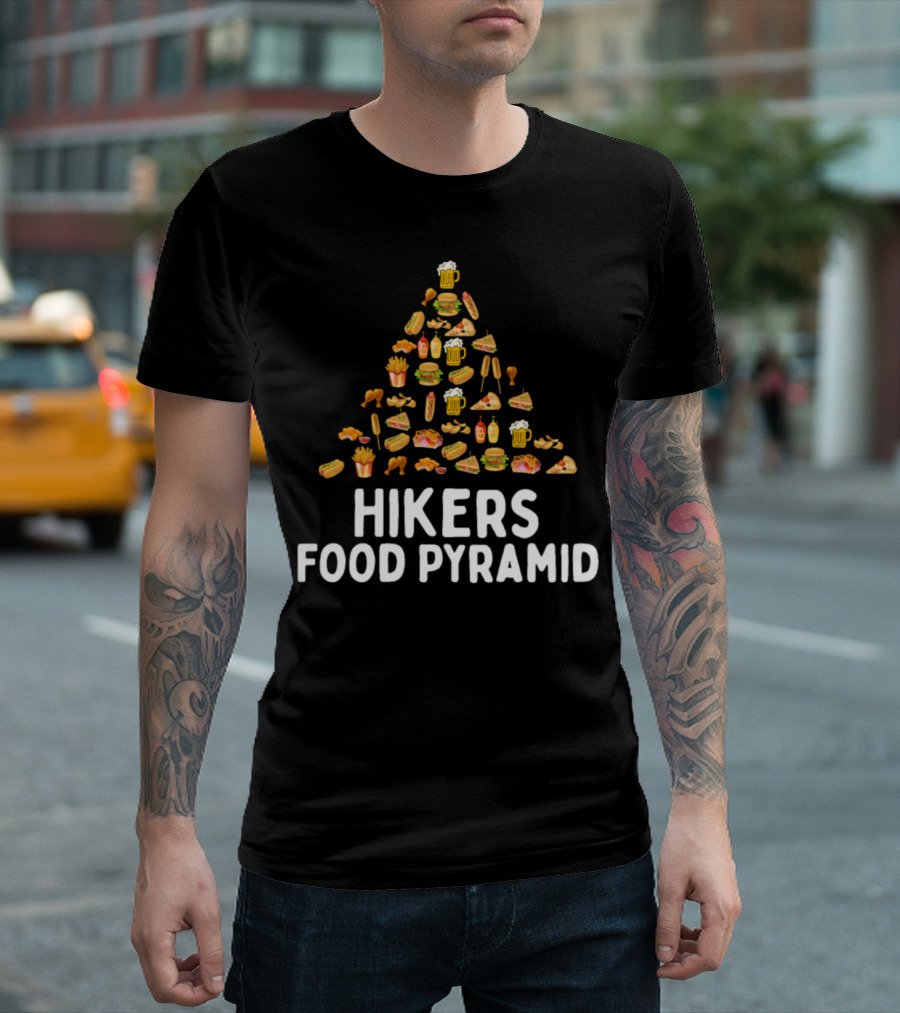 Hikers Food Pyramid With Beer, Pizza, Burgers, And Fries T-Shirt
