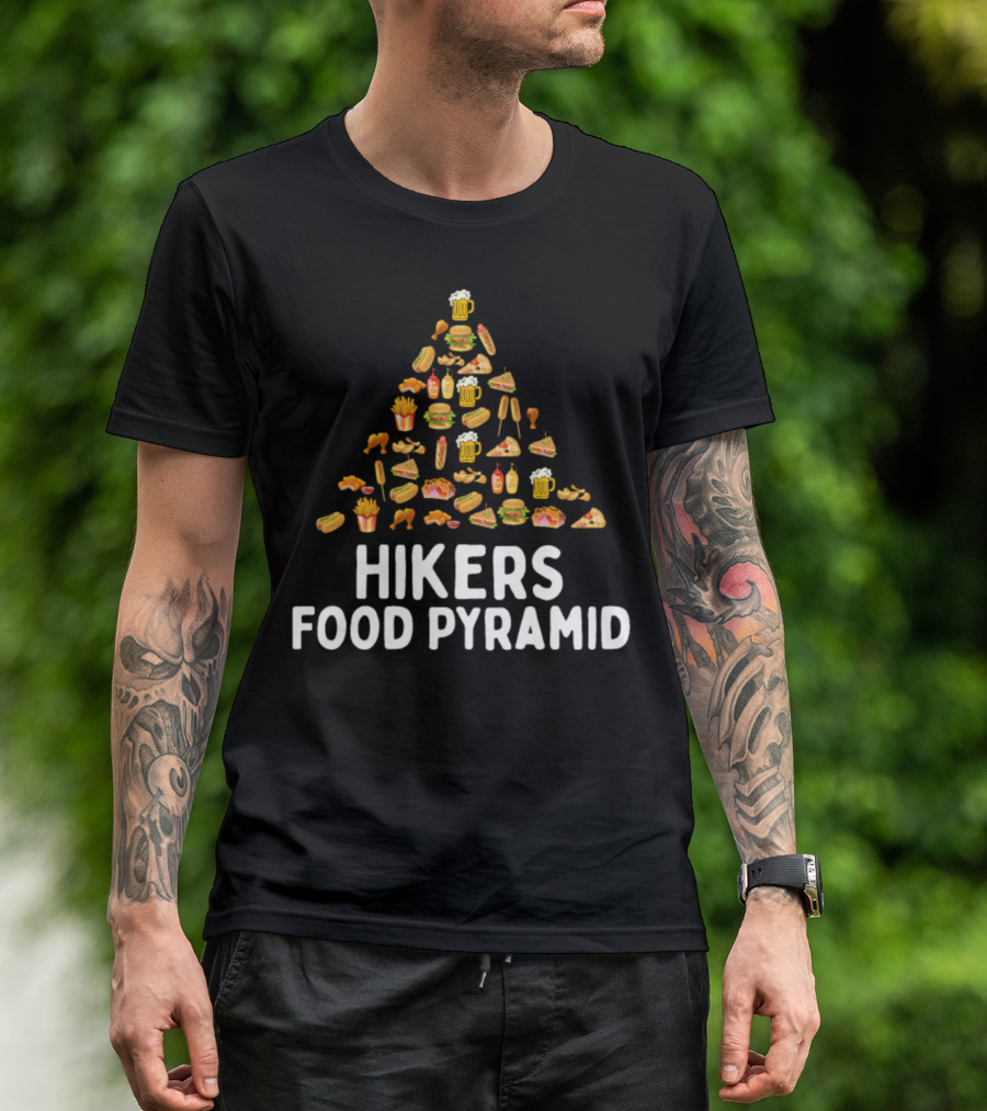 Hikers Food Pyramid With Beer, Pizza, Burgers, And Fries T-Shirt