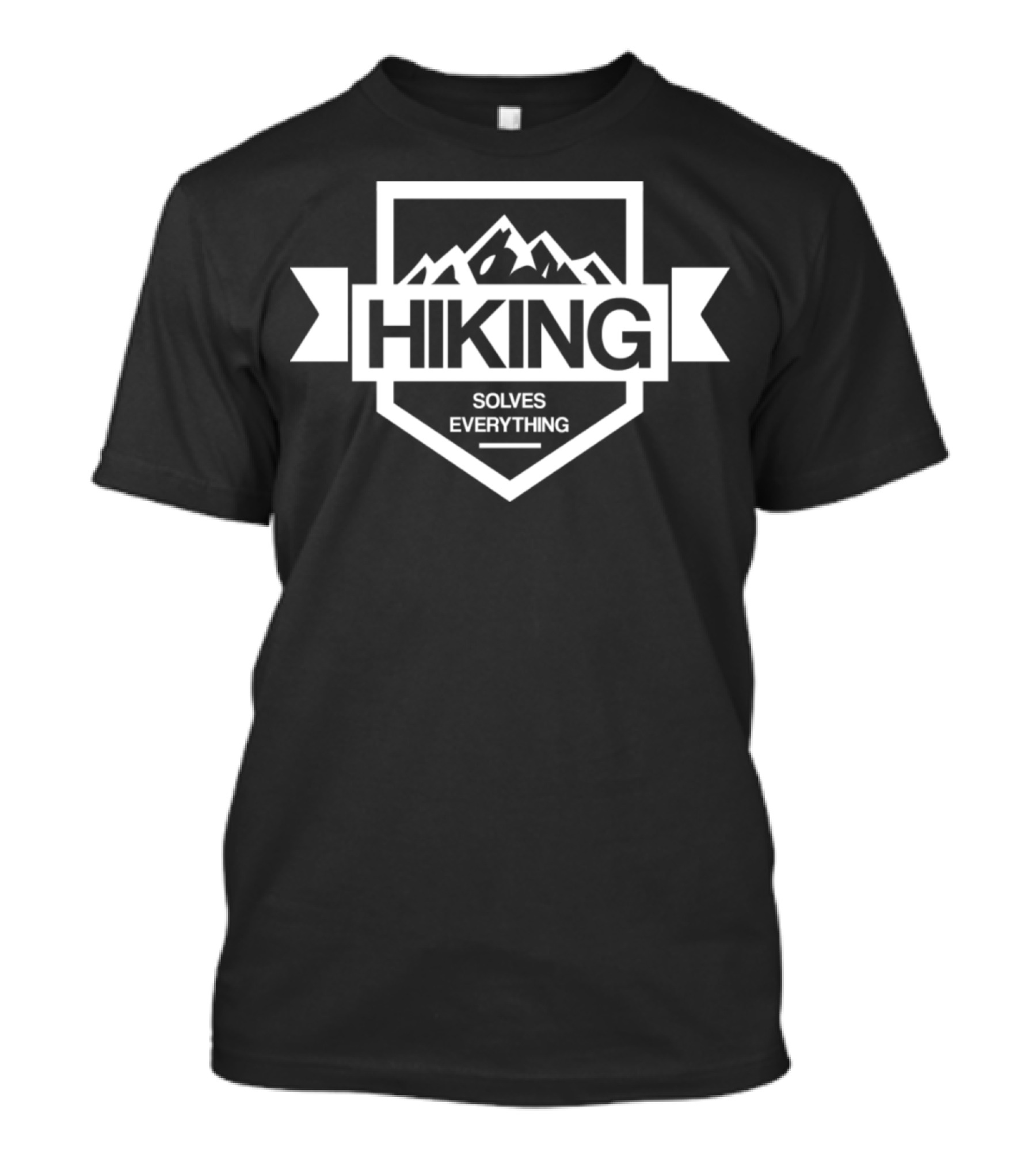 Hiking Hiking Solves Everything Mountain Shield Badge T-Shirt