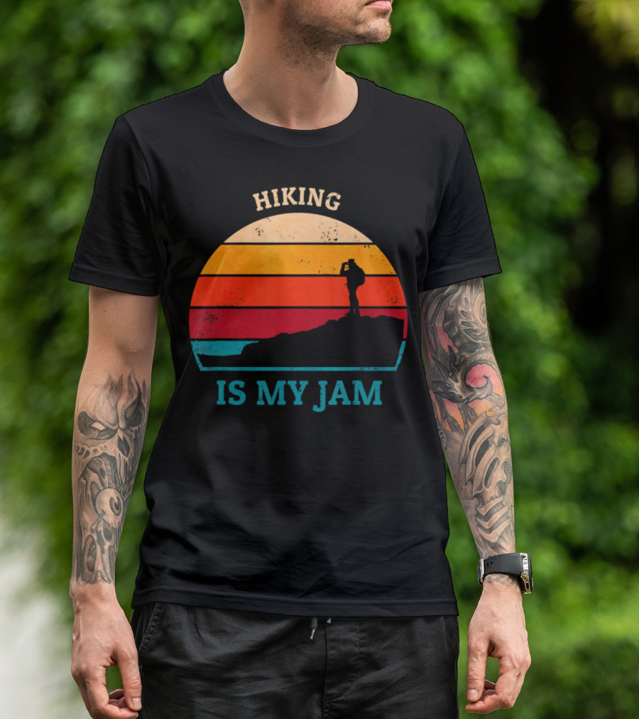 Hiking Is My Jam Vintage Sunset Silhouette Trail T-Shirt