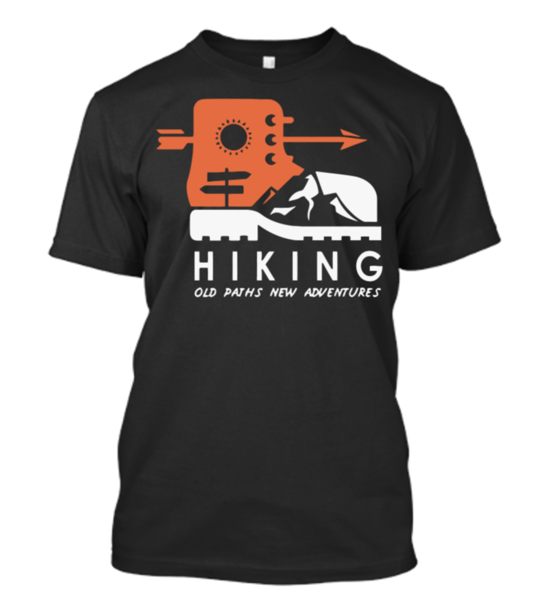 Hiking Old Paths New Adventures Mountain Boot And Arrow Emblem T-Shirt