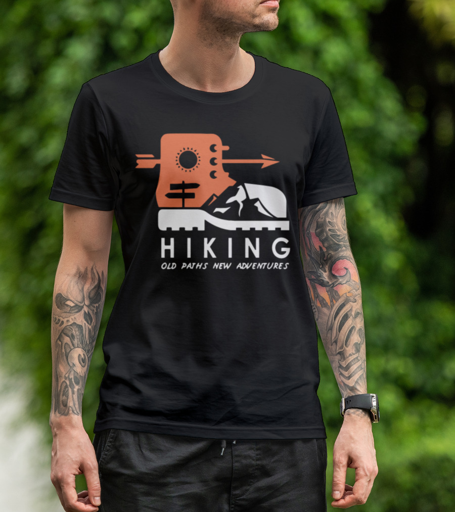 Hiking Old Paths New Adventures Mountain Boot And Arrow Emblem T-Shirt
