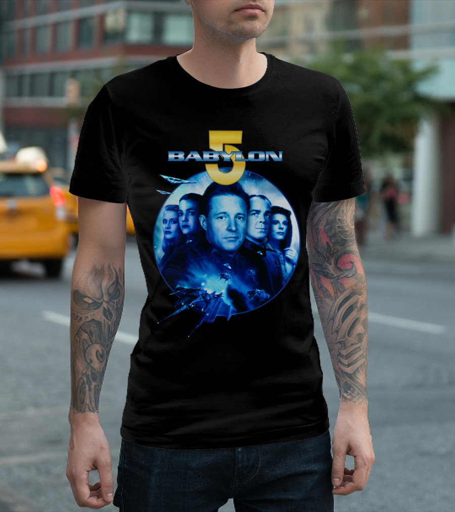 Babylon 5 Science Fiction Series Characters and Spaceship T-Shirt