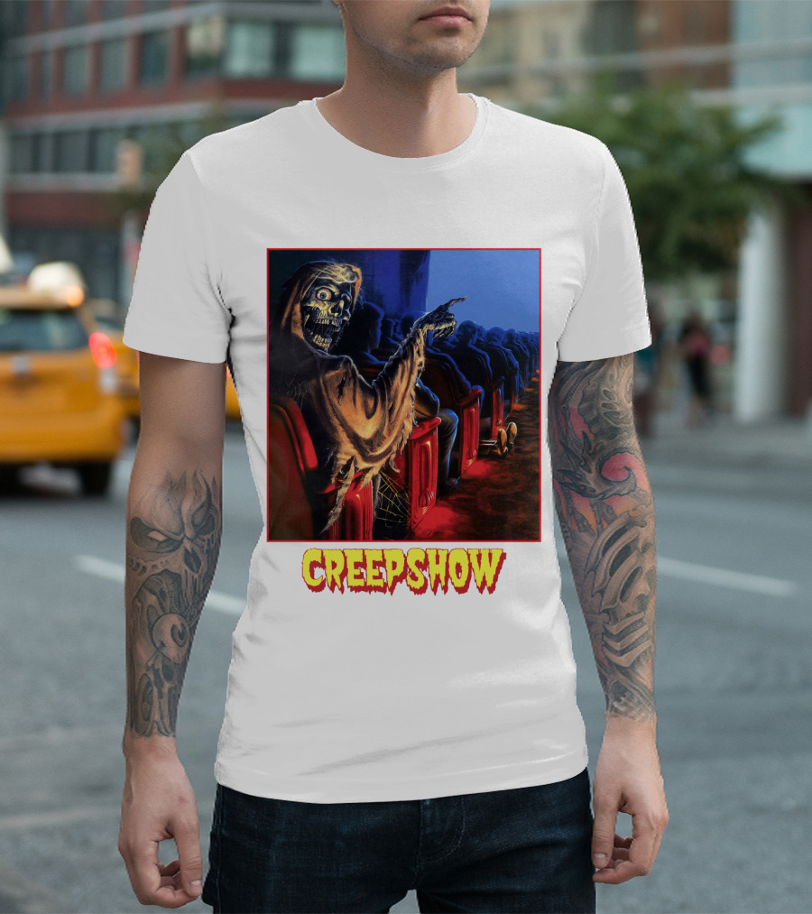 Creepshow Skeleton Ushers Menacing Audience in Theater Scene T-Shirt