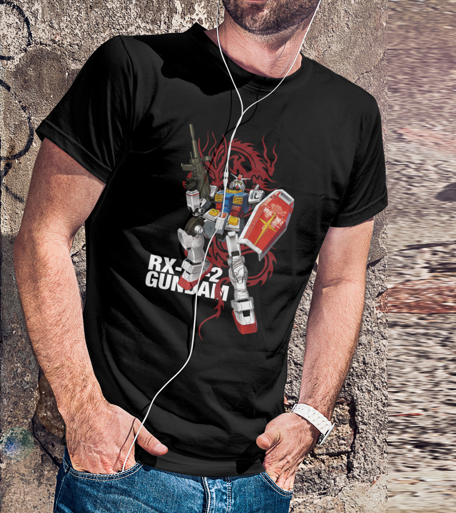 RX 78 2 Gundam Mobile Suit With Red Dragon Background T-Shirt