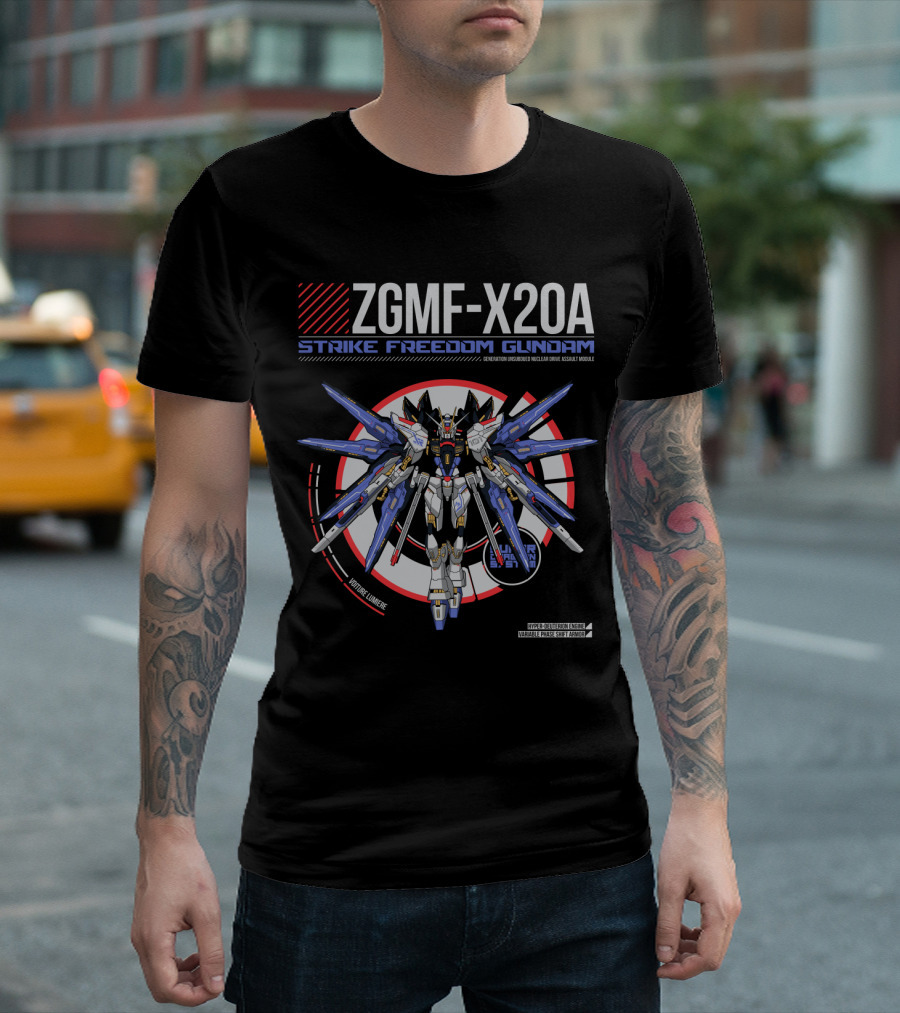 ZGMF-X20A Strike Freedom Gundam Hyper Launch Mode Text Generation Unisonic Nuclear Drive Assault Module T-Shirt