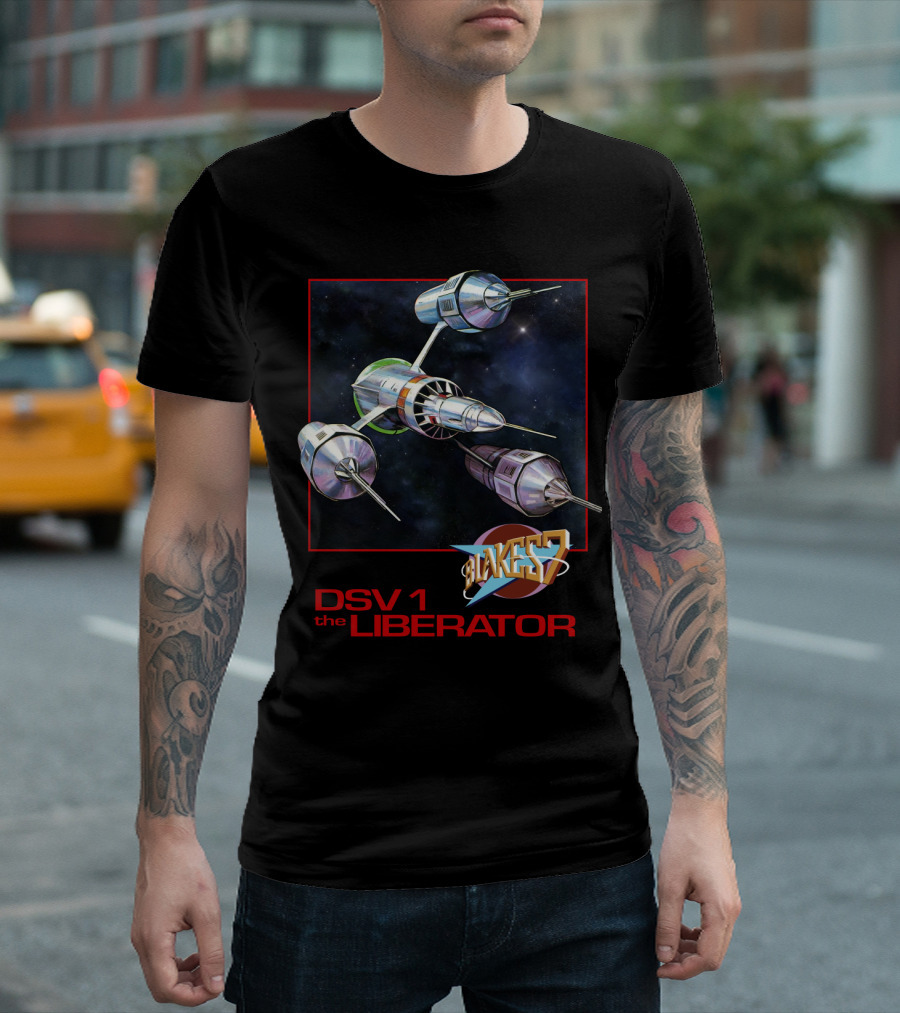 Blake's 7 DSV1 The Liberator Spacecraft in Outer Space T-Shirt