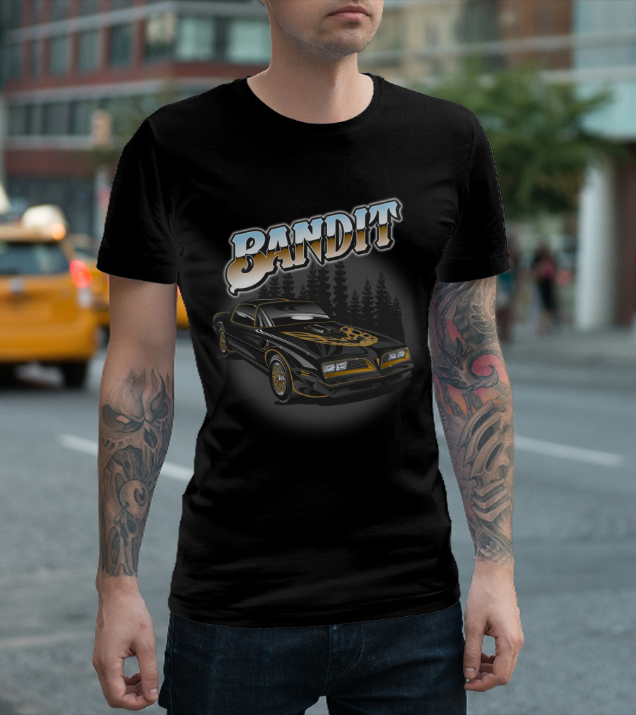 BANDIT Car with Golden Hood Decal and Pine Forest Background T-Shirt