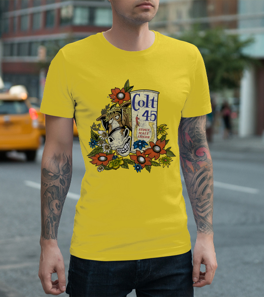 Colt 45 Stout Malt Liquor Jeff Spicoli Horse Floral T-Shirt